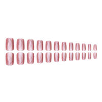 24pcs/set Uñas Postizas Cortas Cuadradas Con Diseño De Ojos De Gato Y Brillo En Colores Rosa Verde Morado Amarillo Y Nude Para Artículos De Belleza Y Uñas - details 25