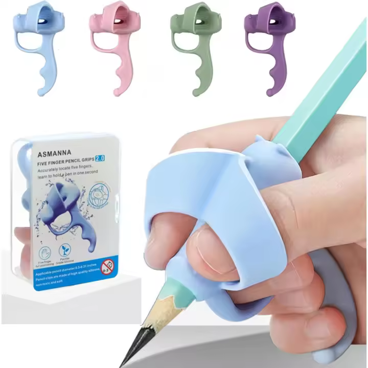 Paquete de 4 lápices para niños con agarre para lápiz, herramienta correctora de agarre para lápiz para entrenamiento de escritura a mano con los dedos - 1