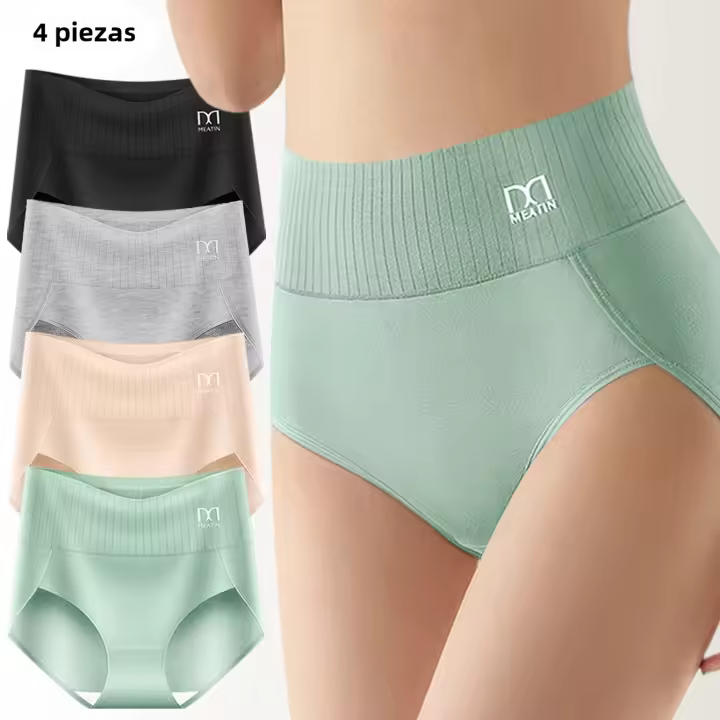 4pcs Bragas De Algodón Alto Para Mujer Ajustadas Y Levanta Glúteos Cómodas Y Transpirables Para Una Comodidad Diaria - 1