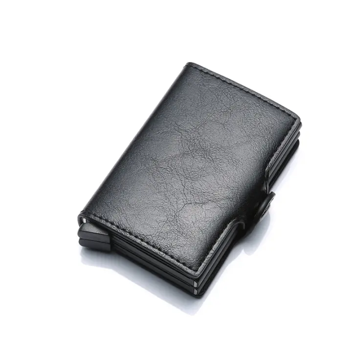 Porta Tarjetas De Crédito De Fibra De Carbono Para Hombres Doble Protección Anti RFID Funda De Monedero Metálico Minimalista Para Negocios Regalo - 1
