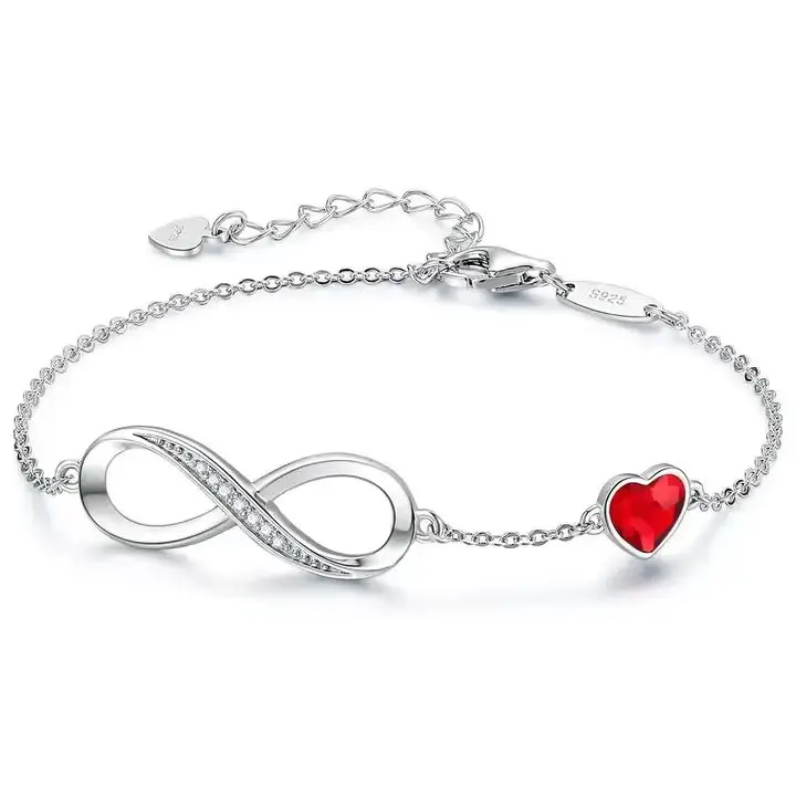 Regalos para Mujer, Plata de Amor Infinite Pulsera with Caja Para Mujeres Gift  Rojo - 1