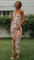 Vestido Maxi Bohemio De Verano Para Mujer En Chiffon Floral Sin Mangas Cuello En V A-Line Largo Con Espalda Descubierta Y Volante - details 17