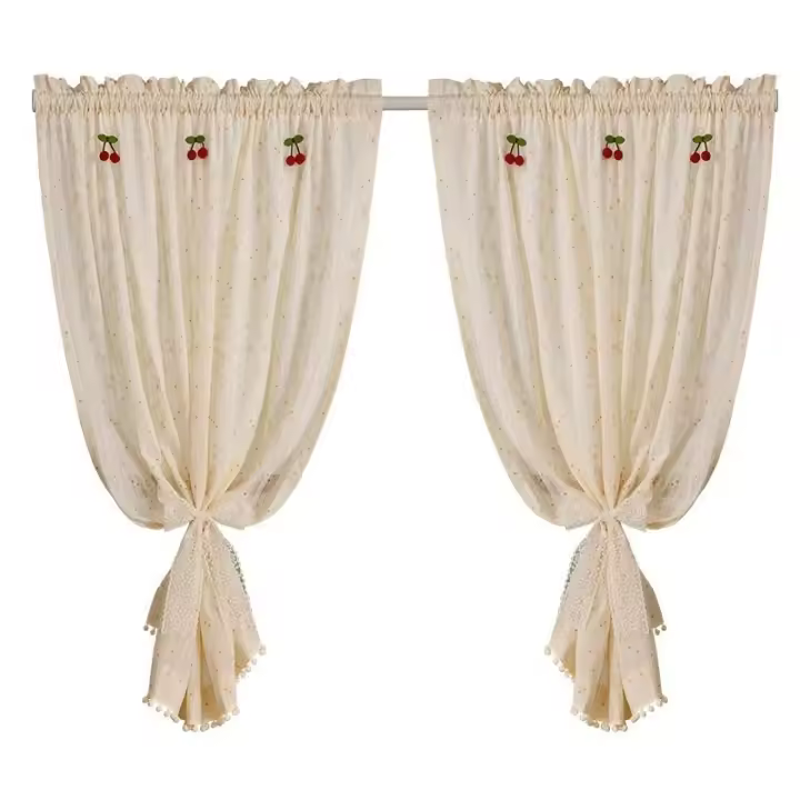 Cortina Corta Pastoral Con Valance De Margarita Para Cocina Ventana Pequeña Armario Porche Sala De Estar Tassel Rojo Cereza - 1