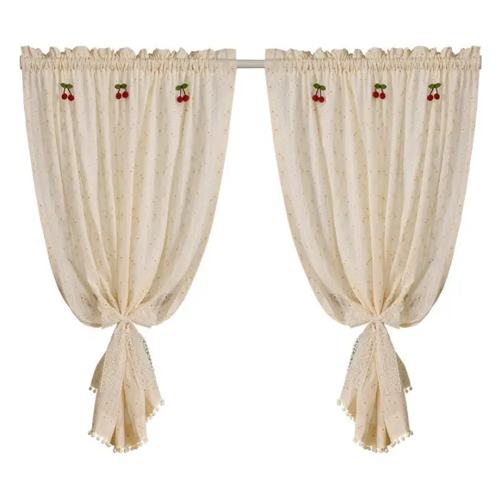Cortina Corta Pastoral Con Valance De Margarita Para Cocina Ventana Pequeña Armario Porche Sala De Estar Tassel Rojo Cereza - 1