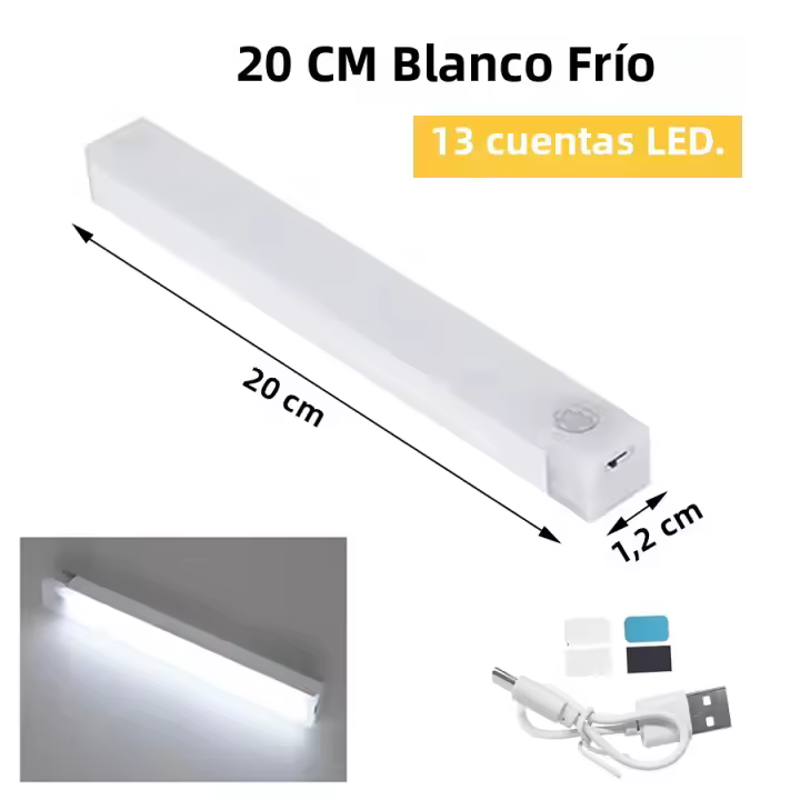 Lámpara De Noche LED Recargable Inalámbrica Con Sensor De Movimiento Para Armario Armario Cocina Escaleras 10/20/30/50cm Luz De Alarma - 1