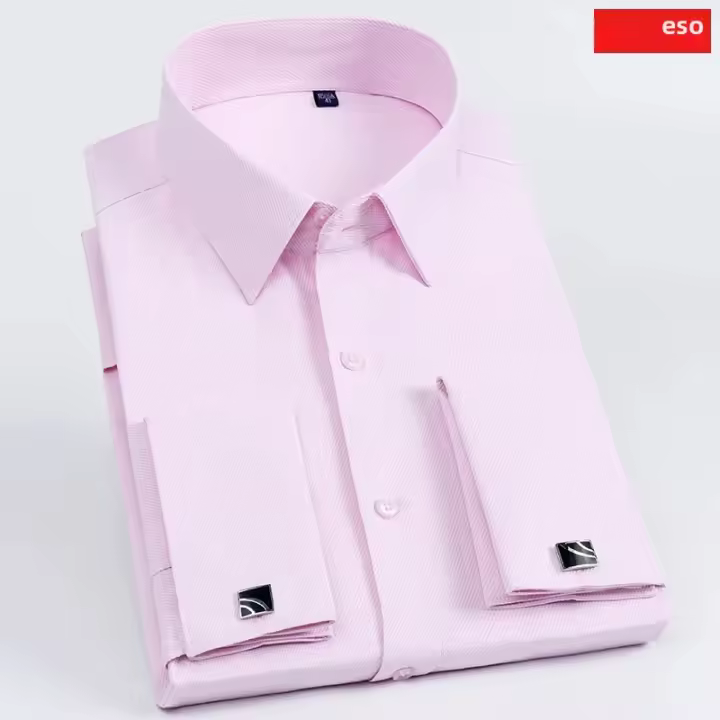 Camisa De Manga Larga Para Hombre Con Cuello Windsor Y Faldón Contrastante Estilo Formal Ajustada Con Patrón Rayado Y Cuello Francés - 1