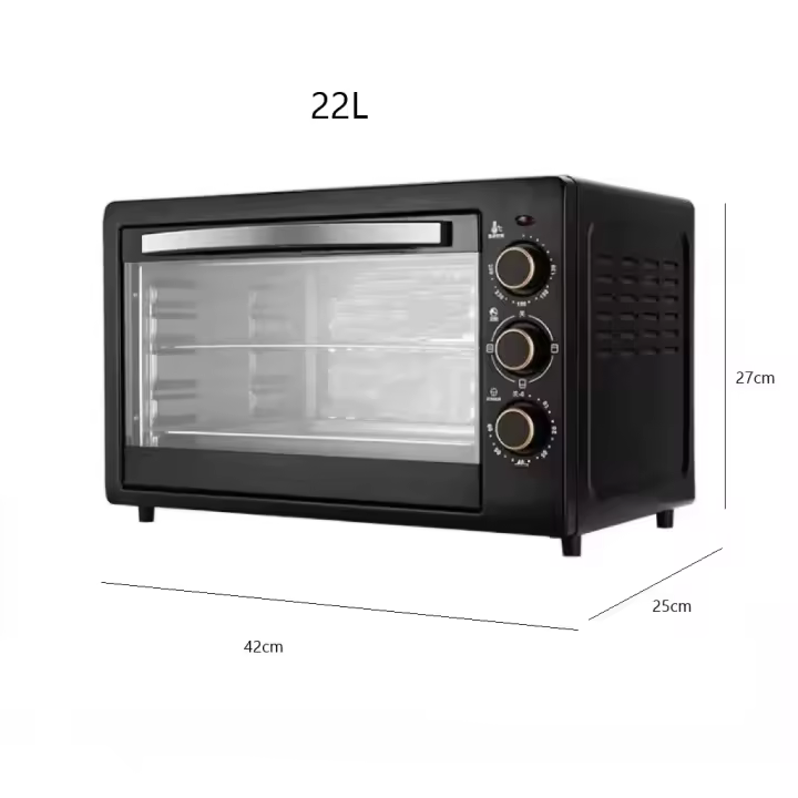 Horno de sobremesa Bake&Toast Black, 22 L, Potecia 1500 W, Hasta 250ºC, 3 modos de calor: grill, calor base, y combinada, Puerta cristal, Temporizador 60 min - 1