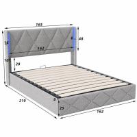 Cama doble 140x200/160x200 cm con almacenaje, cabecero LED, somier de láminas y tapizado en terciopelo beige - details 1