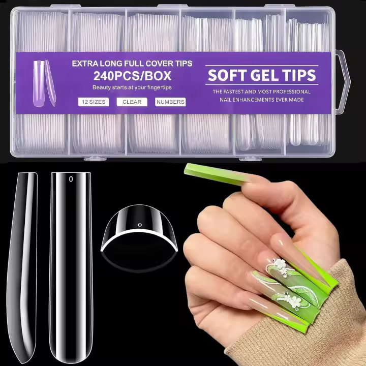 240Pcs Uñas Postizas Cuadradas Extra Largas Y Claras Para Uñas De Acrílico Profesionales Uñas De Acrílico Tapered XXL Uñas Postizas Rectas - 1