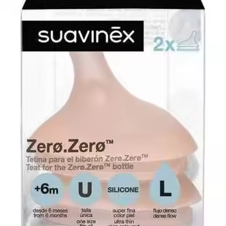 Suavinex Zero Zero Tetina De Silicona Flujo Denso +6 Meses, 2 Unidades - 1