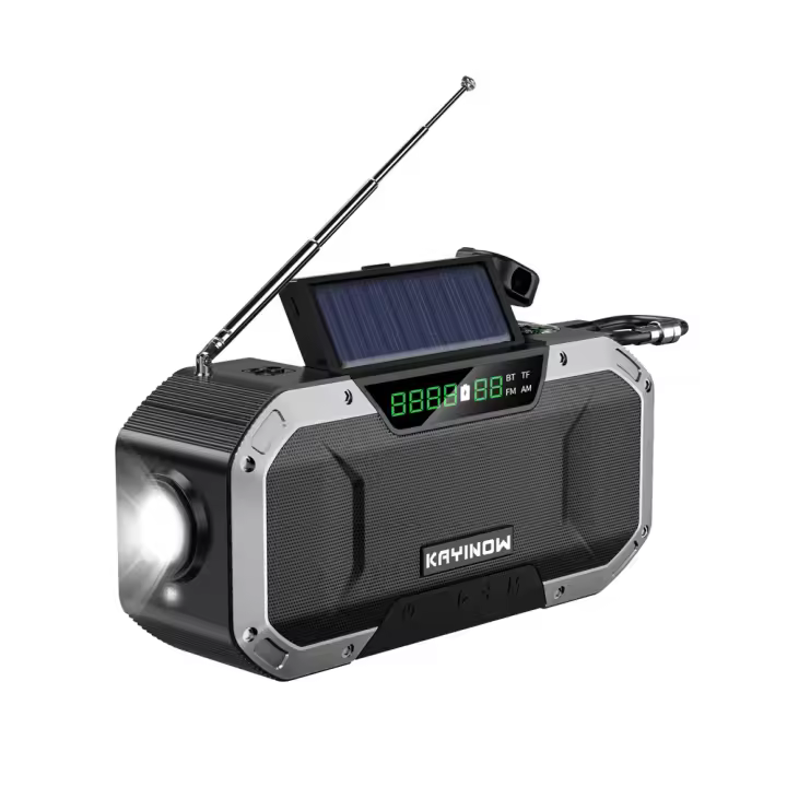 Radio de emergencia multifuncional de 5000mAh AM/FM Radio de manivela con energía Solar linterna LED cargador de banco de energía altavoz de alarma SOS, Altavoz Bluetooth 5,0 - 1