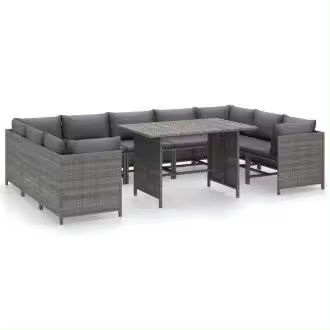 VIDAXL 3059768 set de muebles para el jardín de 10 piezas con cojines fabricados en ratán sintético gris - 1