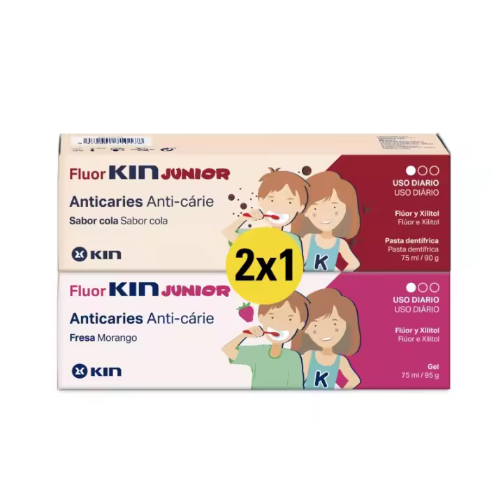KIN PACK DUPLO FLUOR KIN JUNIOR SABOR FRESA Y COLA 75 ML. - 1