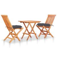 vidaXL Set de bistró 3 pzas madera maciza de teca y cojines en color Azul claro/Gris/Antracita y más | acolchados duraderos para sofás de jardín terraza exterior - details 2