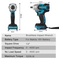 Llave de impacto eléctrica inalámbrica, taladro de mano sin escobillas, herramienta eléctrica para batería Makita de 18V, 520N.m,4200Rpm - details 4