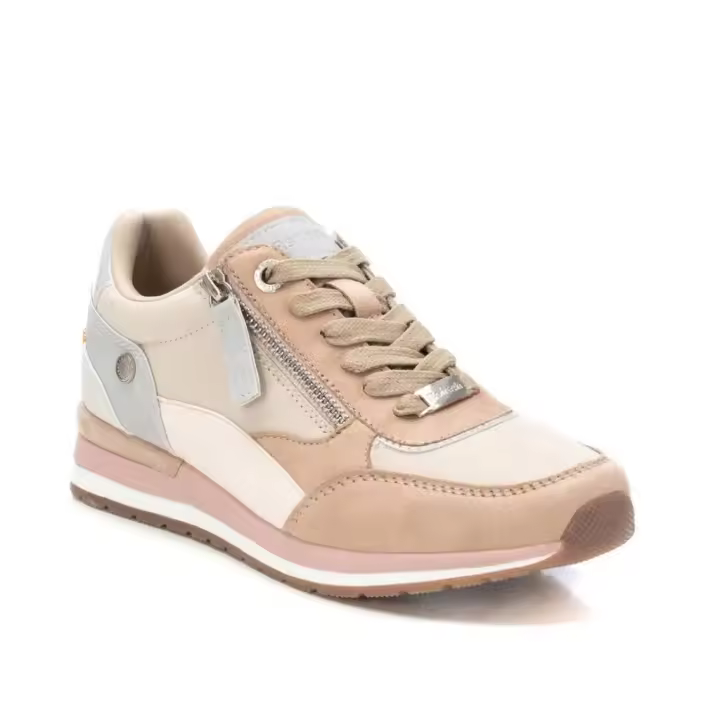 Zapatillas casuales mujer con cremallera en beige - 1
