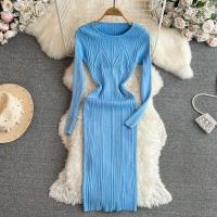 Vestido De Encaje Con Manga Larga Para Mujer Ropa De Fiesta Retro O-Neck Ajustado Estilo Coreano Poliéster Mid-Calf - details 35