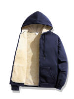 Chaqueta De Lana De Oveja Invierno Con Cierre De Cremallera Y Capucha Chaqueta De Manga Larga Suave Y Cálida Para Hombres Negro Casual Deportivo - details 1
