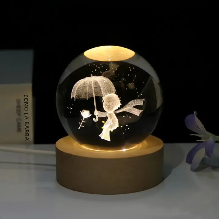 Luz Nocturna De Cristal 3D Pequeño Príncipe 6cm Con Base De Madera LED Siete Colores Regalo Para Niños Y Niñas Para Navidad - 1