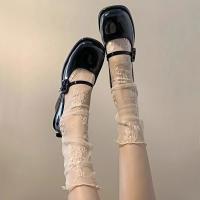Calcetines De Encaje Para Mujer Ultrafinos De Malla Modelo Mary Jane Negro Y Blanco De Media Altura Antideslizantes - details 4