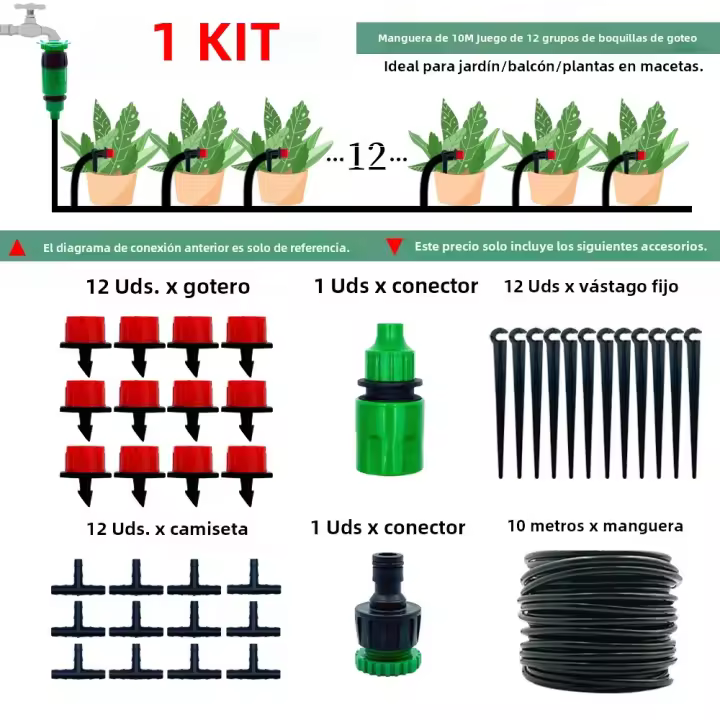 Sistema De Riego Por Drip DIY Para Invernadero 10M-30M Con Kit De Jardín Automático Micro Riego Con Reguladores Ajustables - 1