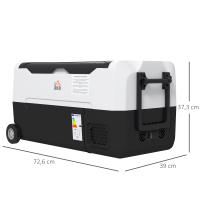 HOMCOM Nevera Compresor Portátil 30,5L Refrigerador de Coche -20℃-20℃ 12 / 24V DC y 100-240V CA con 2 Ruedas Asas y Compartimento Congelador para Camping Viajes 72,6x39x37,3 cm Negro - details 2