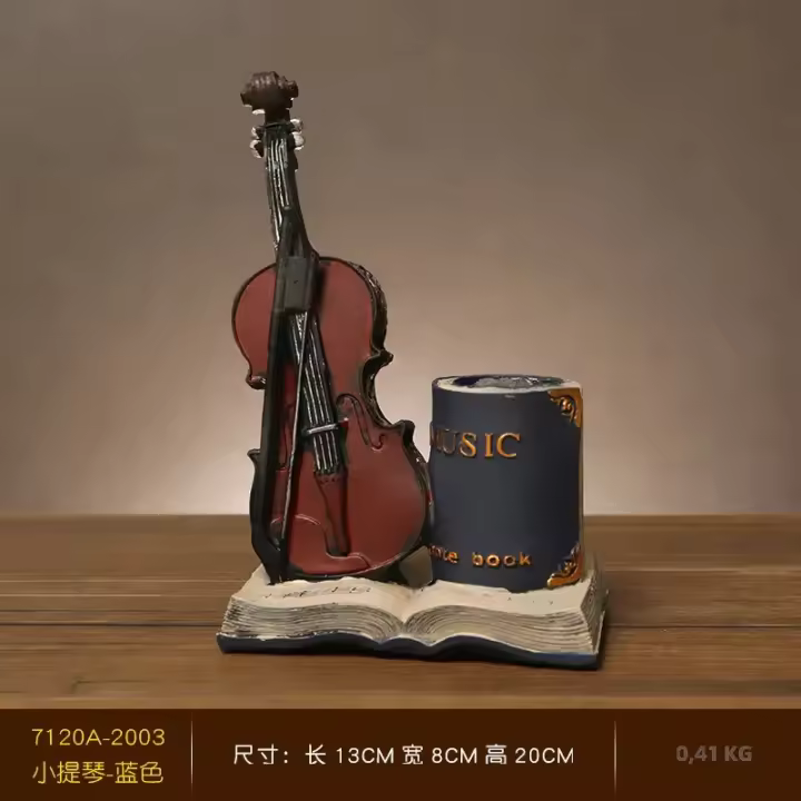 Portaestilográficos De Resina Retro Con Diseño De Saxofón Y Violín Decoración Para Escritorio De Estudio Y Sala De Estar - 1