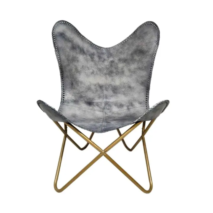 Mano Hecho Búfalo cuero gris mariposa moderna plegable Silla Sling Lounge Acento - 1