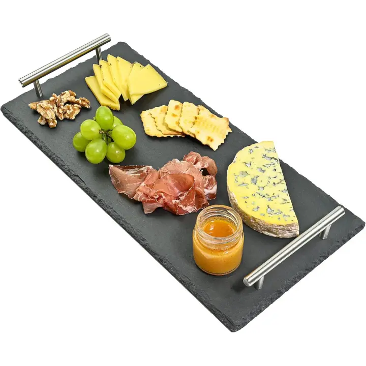Bandeja de Pizarra para Aperitivos, con Asas de Acero para Servir Comida - 1