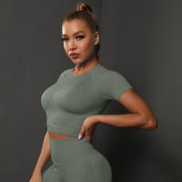 SSITO Top Deportivo sin Costura para Mujer, Top Short de Yoga, Top de manga short para Fitness, camisetas de entrenamiento, ropa de Gimnasio, ropa Deportiva para correr - details 9