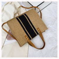 Bolso De Mano De Lona Simple Con Rayas Para Mujer Gran Capacidad Casual Bolso De Hombro Y Cruzado Con Asa Superior - details 13