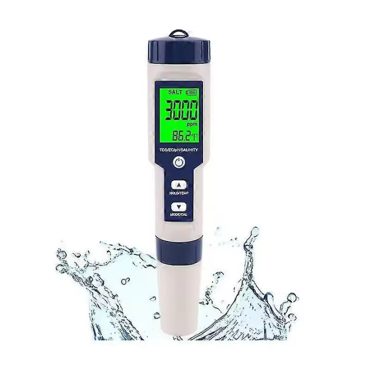 Medidor digital de salinidad para piscinas, 5 en 1 de alta precisión para agua salada, kit de prueba impermeable IP67. - 1