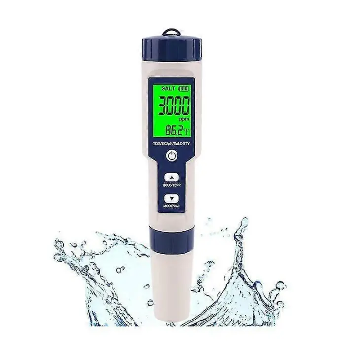 Medidor digital de salinidad para piscinas, 5 en 1 de alta precisión para agua salada, kit de prueba impermeable IP67. - 1