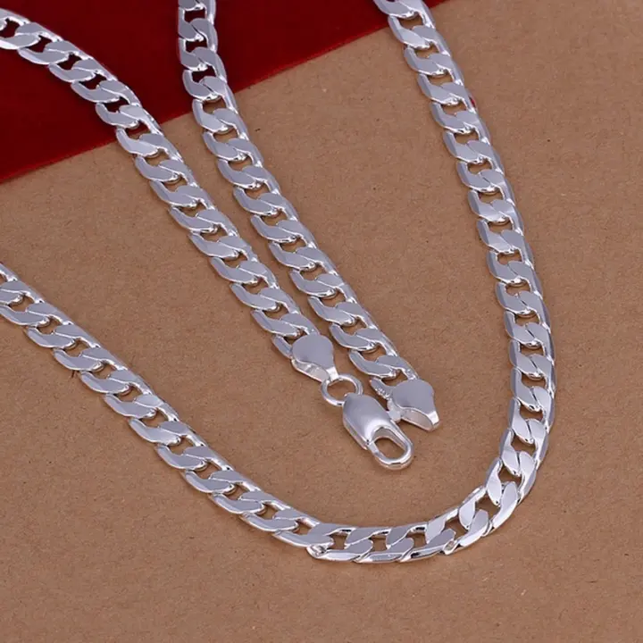 Collar De Plata Sólida 6MM Para Hombres Y Mujeres Exquisito Noble Lujo Encanto Moda Cadena De Boda Joyería Fina De Negocios - 1