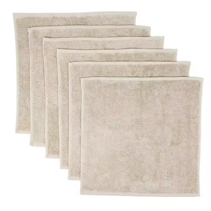 CASTMA GARANTIA DE ALTA CALIDAD - Set de 6 Paños de Cocina Rizo Modelo Basic Arena 50x50cm - Absorción Alta y Secado Rápido - 1