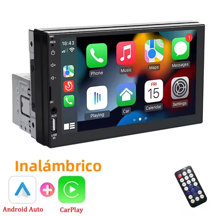 Hippcron Radio De Coche 7" 1 Din Con Wireless CarPlay Y Android Auto Estéreo Multimedia Táctil BT FM AUX Universal Mirror Link - 1