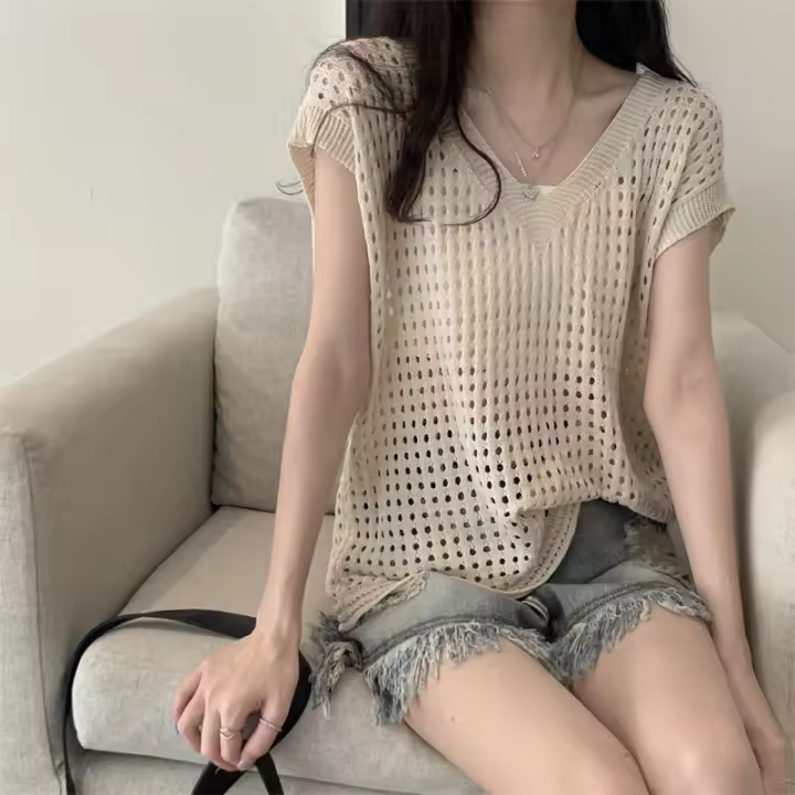 Chaleco De Punto Para Mujer Sin Mangas Cuello V Tops De Verano Básicos De Estilo Casual Openwork Decoración Hueco Salón De Poliéster Talla Regular - 1