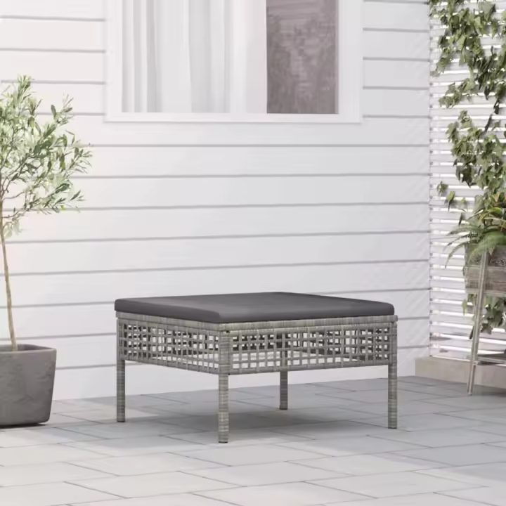 vidaXL Sofá/ Taburete de jardín con cojines ratán sintético gris en modelo sofá de esquina/sofá central/reposapiés y más | cómodas modernas ergonómicas para comedor cocina salón hogar - 1