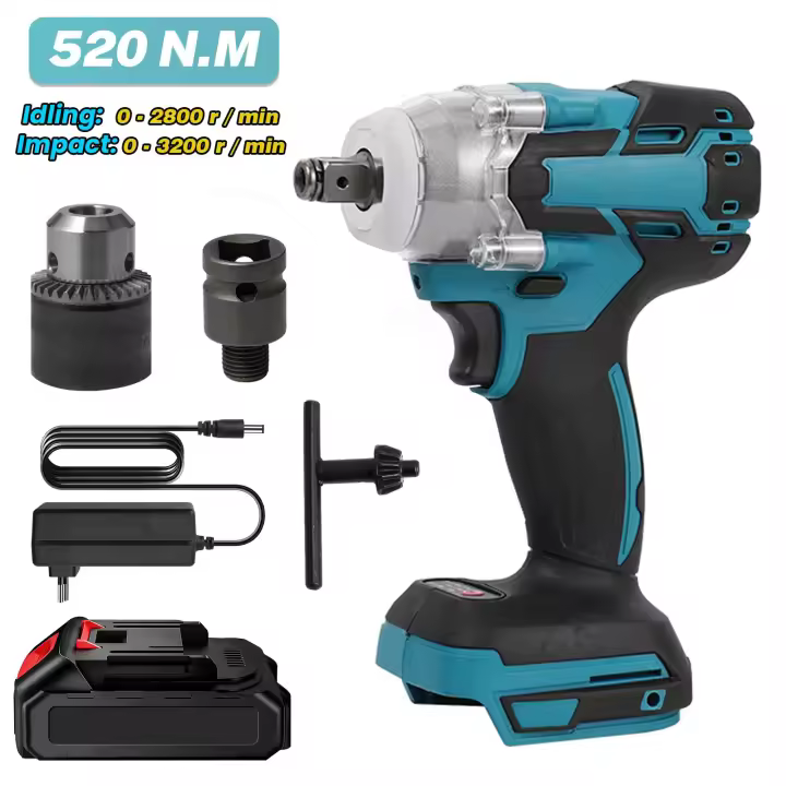 Llave de impacto eléctrica inalámbrica sin escobillas 520n. M, llave recargable de 1/2 pulgadas, Herramientas Eléctricas compatibles con batería Makita de 18V, DIY para el hogar,Electricidad,Llave de impacto,Brushless - 1