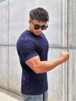 Camiseta Hombre Verano 2023 Cuello V Manga Corta Algodón Fitness Ropa Deportiva Casual Slim Fit Teeshirt Transpirable Secado Rápido - details 2
