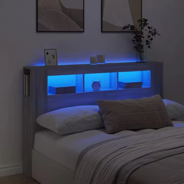 vidaXL Cabecero LED madera ingeniería gris Sonoma 160x18,5x103,5 cm - 1