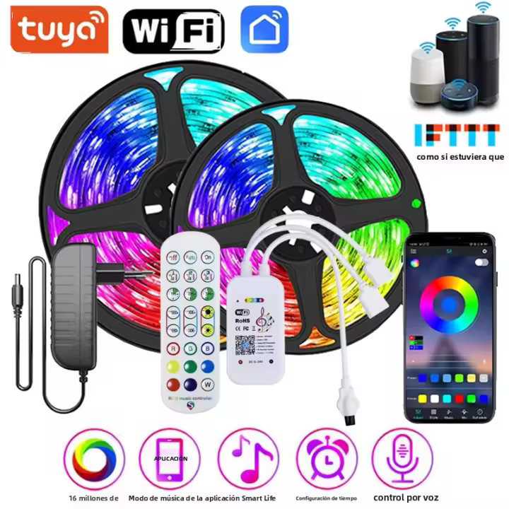 Tiras LED RGB 5050 Con Control WiFi Alexa Y APP Color Cambiante Decoración Navidad Tapa De 10mm Consumo Energía 1.5W/m - 1