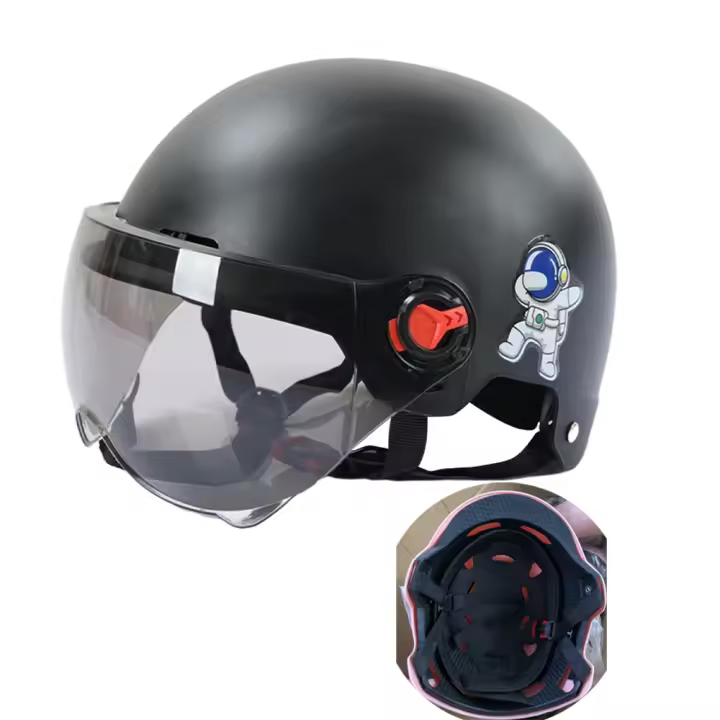 Casco De Motocicleta Para Hombres Y Mujeres Seguridad Anti-UV Con Gafas Adecuado Para Bicicletas Scooters Y Coches Eléctricos Estilo Medio Peso Ligero Material ABS+PC - 1