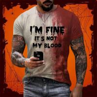 Camiseta I'M Fine Bloody Shirt Problem Solved Para Hombres Divertida Con Diseño De Sangre Casual Manga Corta Para Halloween Y Uso Diario - details 2