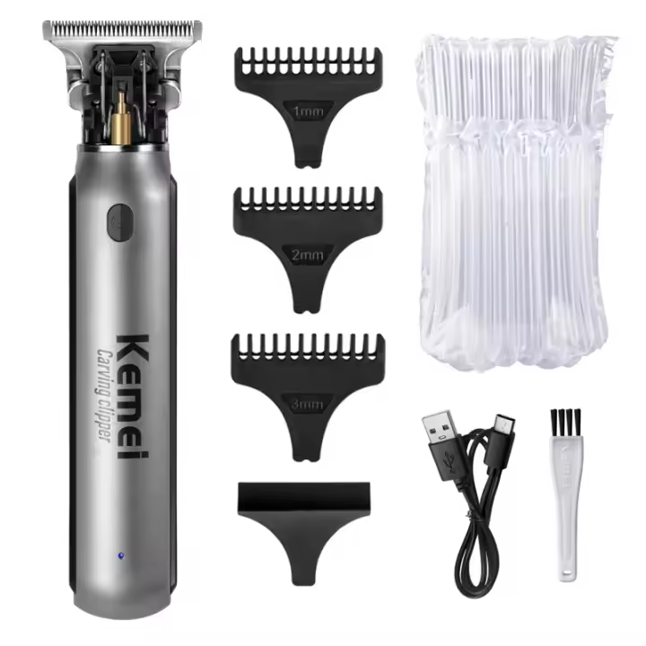 Cortador De Pelo Kemei 10W Para Hombres Trimmer De Barba Corte Profesional Con Cuchilla T Blada De Acero Inoxidable Sin Cable - 1