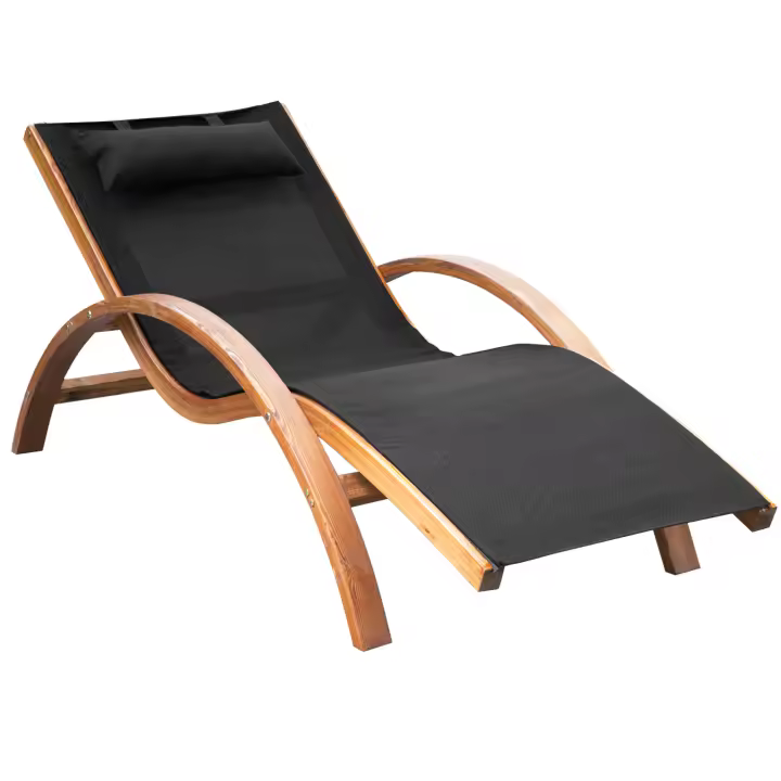 Outsunny Tumbona Hamaca 161x72x68cm Jardin Terraza Playa Piscina Patio Hotel Madera Negro - 1