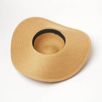 Sombrero De Sol Para Mujer Y Hombre Color Sólido De Moda Con Rhinestone 14cm Grande Paja Resistente Al Sol Plegable Para Playa Y Viajes - details 40