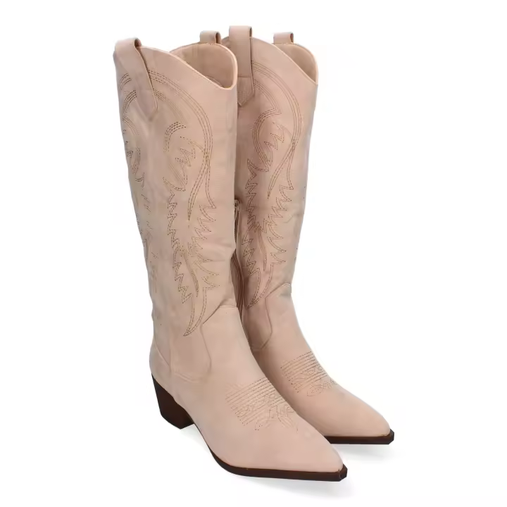 PuntoSalao Botas camperas tacón medio cómodo estilo cowboy para mujer color beige YG713 - 1