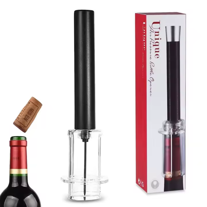 Abridor de Botellas de Vino a Presión de Aire Manual - Elegante Juego de Abridor Negro con Caja de Embalaje - Herramienta Rápida y Eficiente para Abrir Vino - 1 Unidad - 1