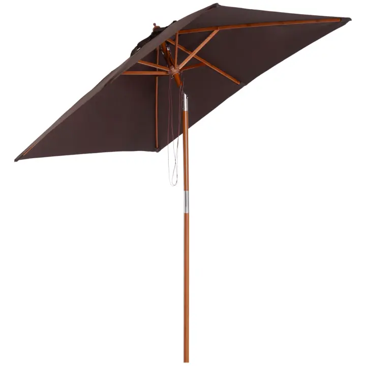 Outsunny Sombrilla Plegable de Jardín Sombrilla de Playa Regulable en 3 Niveles Madera de Abeto + Poliéster 200 x 150 x 235 cm - 1